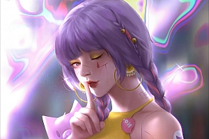 可爱女孩一只眼睛打开一只眼睛闭上 手势 紫色头发 插画 4k动漫壁纸