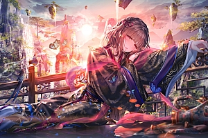 中国风 醉美女子 蝴蝶 山谷 瀑布 美哭4k动漫美女壁纸