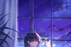 星空 女孩子 露肚脐 水手服 风景 水 夜空 星空 4k手机壁纸竖屏
