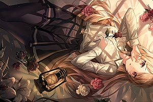 长头发 金发美少女 丝袜 花 好看的4k动漫壁纸